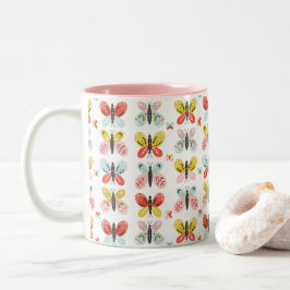 Schmetterling- und Blumenmuster Zweifarbige Tasse