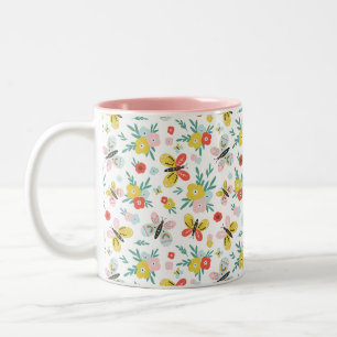 Schmetterling- und Blumenmuster Zweifarbige Tasse