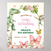 Schmetterling und Dinosaurier Gemeinsamer Geburtst Poster (Vorne)