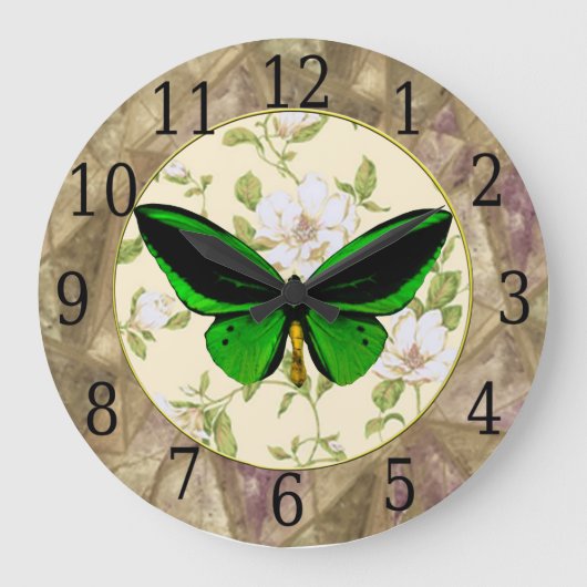 Schmetterling und Dogwood-Blume Große Wanduhr (Vorderseite)