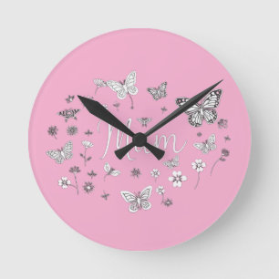 Schmetterling und floral "Mum" Muttertag Runde Wanduhr