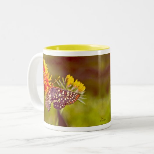 Schmetterling und Gaillardia Zweifarbige Tasse (Vorderseite Links)