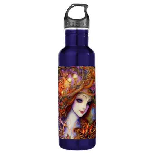 Schmetterling und Gartengöttin in Aquarellkultur-B Edelstahlflasche (Vorderseite)
