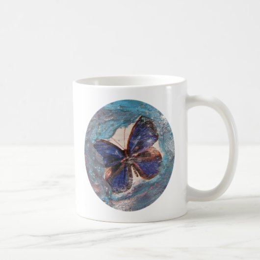 Schmetterling und geschmolzener Crayon Collage Kaffeetasse (Rechts)