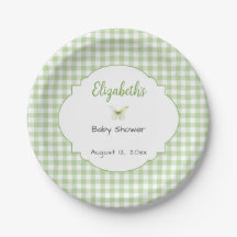 Schmetterling und grün karierte Babyparty-Teller