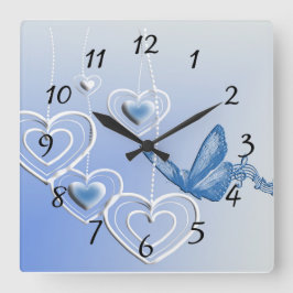 Schmetterling und Herz Quadratische Wanduhr