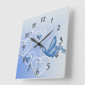 Schmetterling und Herz Quadratische Wanduhr (Winkel)