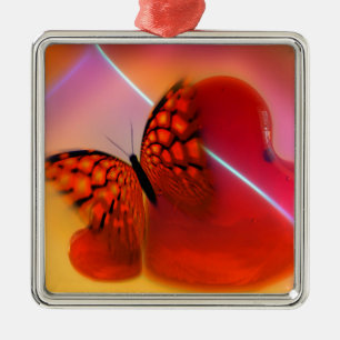 Schmetterling und Herz Silbernes Ornament