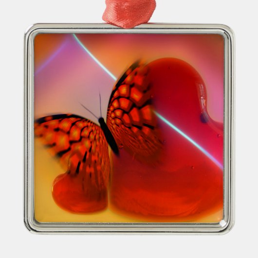 Schmetterling und Herz Silbernes Ornament (Vorne)