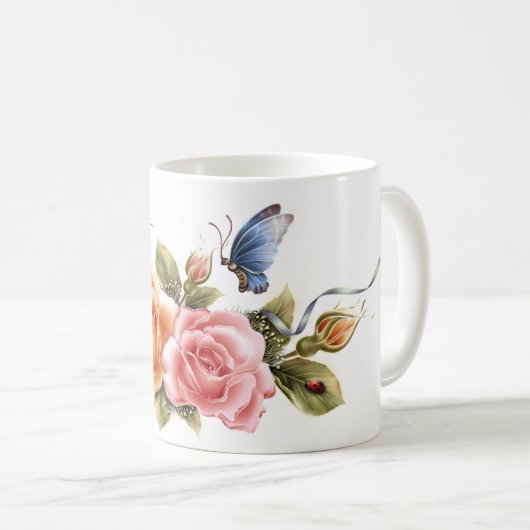 Schmetterling und hübsche Tasse der Rosen - (VorderseiteRechts)
