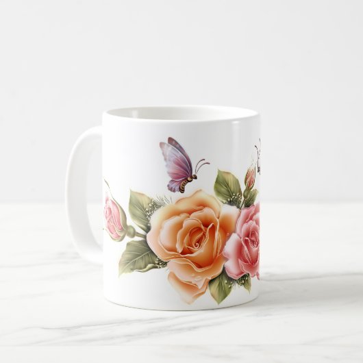Schmetterling und hübsche Tasse der Rosen - (Vorderseite Links)