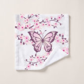 Schmetterling und Kirschblossom Rosa Weiß Badhandtuch Set (Waschlappen)