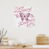Schmetterling und Kirschblossom Rosa Weiß Poster (Küche)