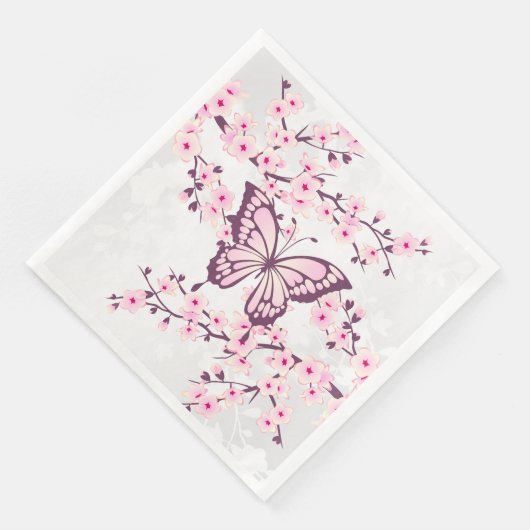 Schmetterling und Kirschblossom Rosa Weiß Serviette (Ecke)