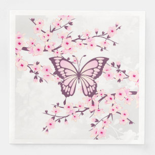 Schmetterling und Kirschblossom Rosa Weiß Serviette