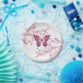 Schmetterling und Kirschblüten rosa weiß Pappteller (Party)