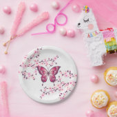 Schmetterling und Kirschblüten rosa weiß Pappteller (Party)