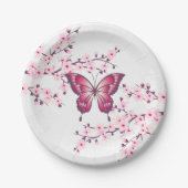 Schmetterling und Kirschblüten rosa weiß Pappteller (Vorderseite)