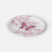 Schmetterling und Kirschblüten rosa weiß Pappteller (Schrägansicht)