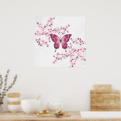 Schmetterling und Kirschblüten rosa weiß Poster (Küche)