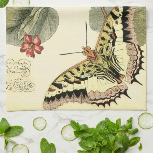 Schmetterling und Libelle mit roten Blume Küchentuch (Gefaltet)