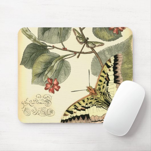 Schmetterling und Libelle mit roten Blume Mousepad (Mit Mouse)