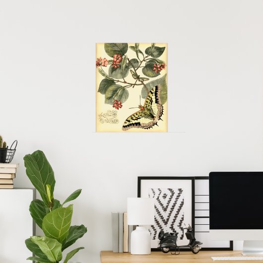 Schmetterling und Libelle mit roten Blume Poster (Heimbüro)