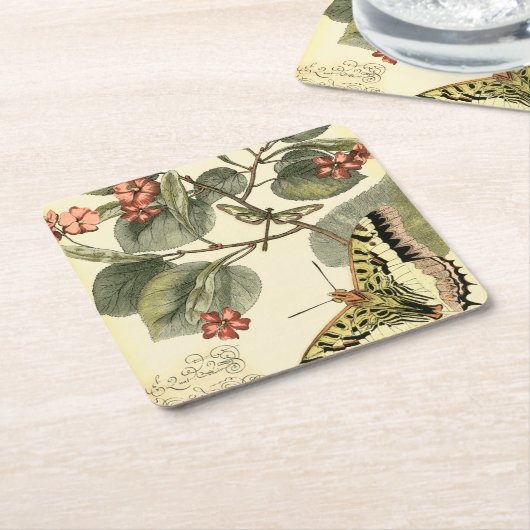 Schmetterling und Libelle mit roten Blume Rechteckiger Pappuntersetzer (angewinkelt)