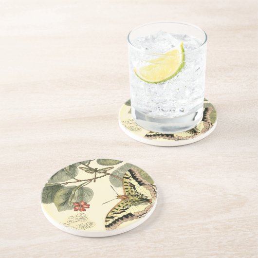 Schmetterling und Libelle mit roten Blume Sandstein Untersetzer (Seite)