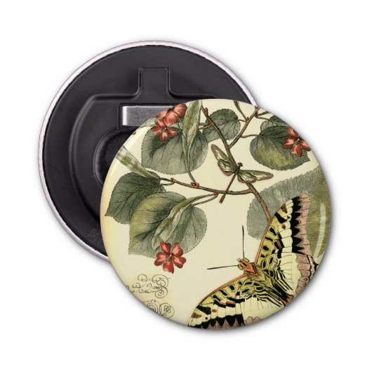 Schmetterling und Libelle mit roten Blumen Flaschenöffner (Vorderseite)