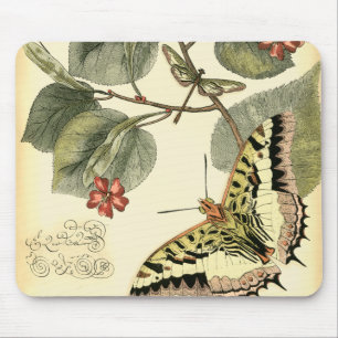 Schmetterling und Libelle mit roten Blumen Mousepad