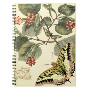 Schmetterling und Libelle mit roten Blumen Notizblock