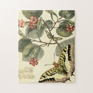 Schmetterling und Libelle mit roten Blumen Puzzle