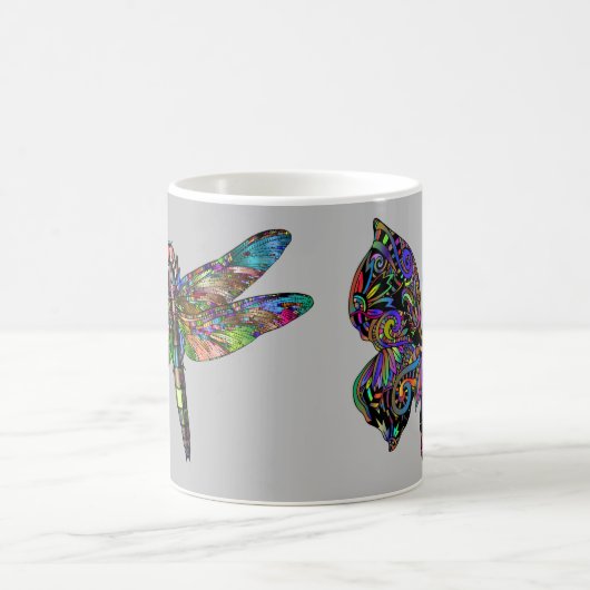 Schmetterling und Libelle. Psychedelische Insekten Kaffeetasse (Mittel)