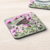 Schmetterling und Lila Blume Getränkeuntersetzer (Linke Seite)