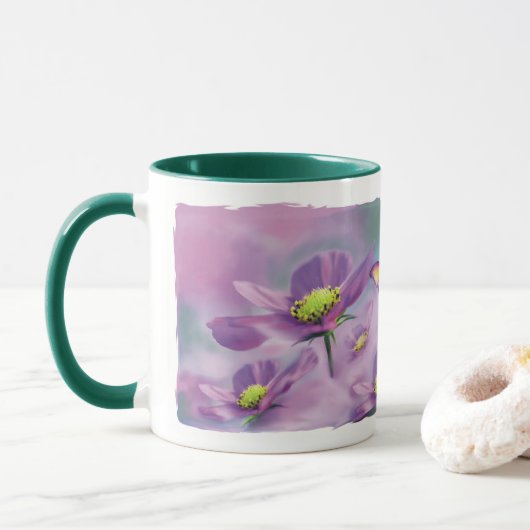 Schmetterling und Lila Blume Tasse (Mit Donut)