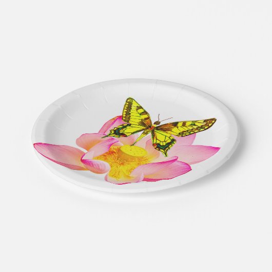 Schmetterling und Lotus Pappteller (Schrägansicht)