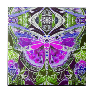 Schmetterling und Medallion Batik Muster in Violet Fliese