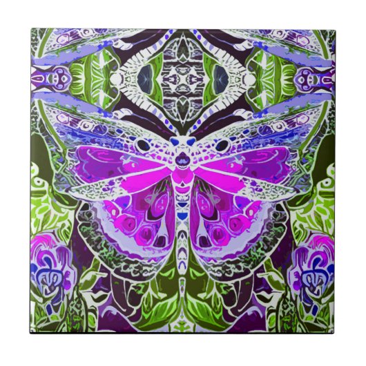 Schmetterling und Medallion Batik Muster in Violet Fliese (Vorderseite)