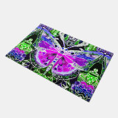 Schmetterling und Medallion Batik Muster in Violet Fußmatte (Schrägansicht)
