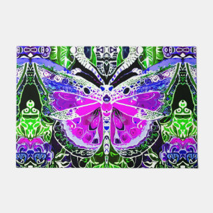 Schmetterling und Medallion Batik Muster in Violet Fußmatte