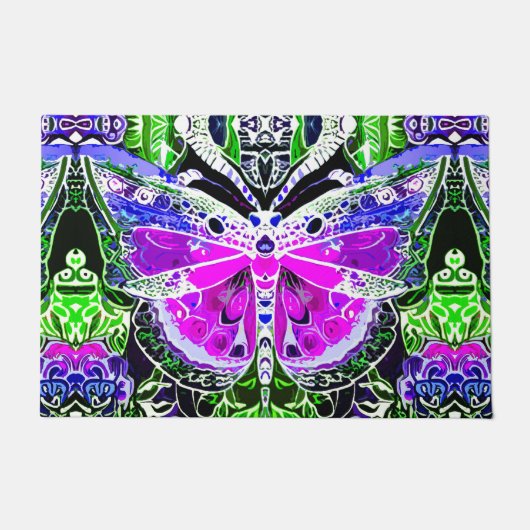 Schmetterling und Medallion Batik Muster in Violet Fußmatte (Vorderseite)