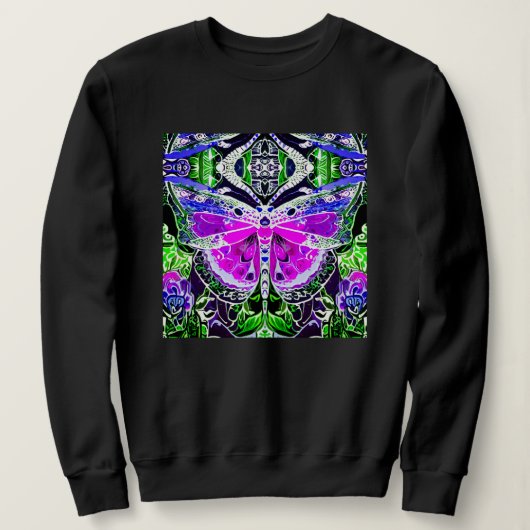 Schmetterling und Medallion Batik Muster in Violet Sweatshirt (Design vorne)