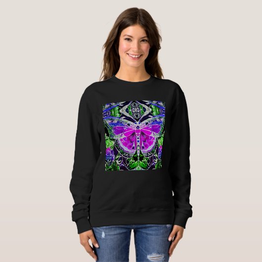 Schmetterling und Medallion Batik Muster in Violet Sweatshirt (Vorne ganz)