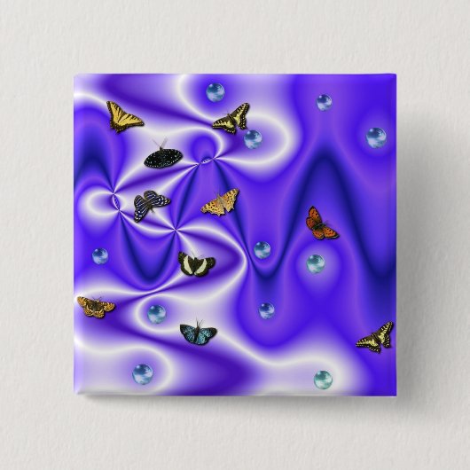 Schmetterling und Perlen auf lila Seide Button (Vorderseite)