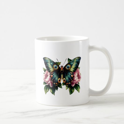 Schmetterling und Pfingstrosen Kaffeetasse (Rechts)