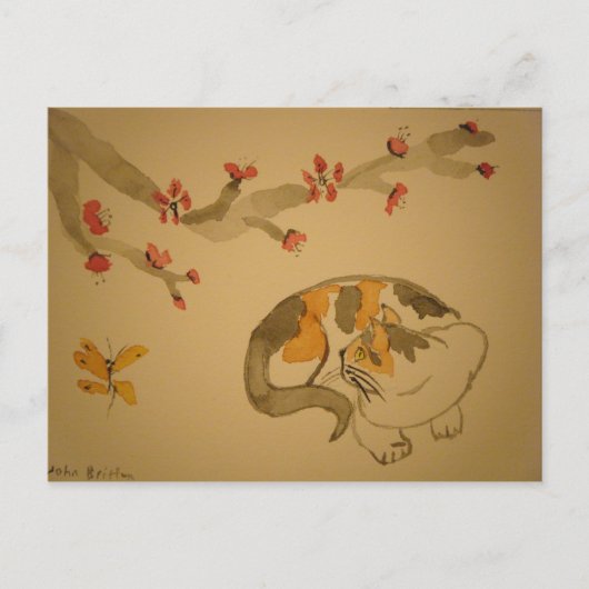 Schmetterling und Pflaumenblüten Postkarte (Vorderseite)