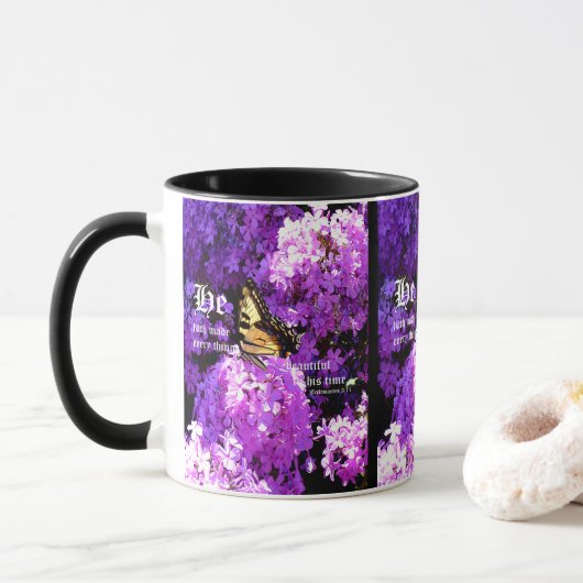Schmetterling und Phlox, Ecclesiastes 3:11 Tasse (Mit Donut)