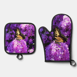 Schmetterling und Phlox Ofenhandschuh & Topflappen-Set