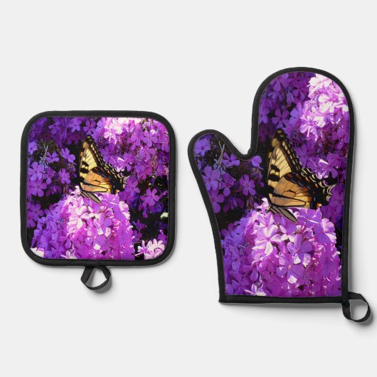 Schmetterling und Phlox Ofenhandschuh & Topflappen-Set (Vorderseite)